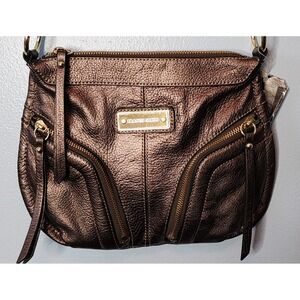 Franco Sarto Leather Crossbody Bag Bronze Metallic Gold Zippers Shoulder Bag NWT